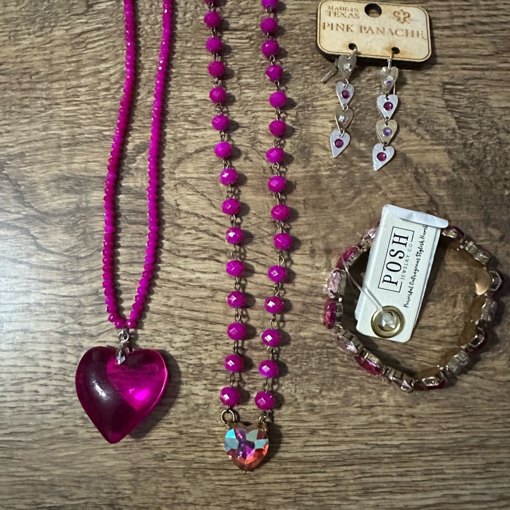 Valentine Heart jewelry 2 necklaces. New POSH bracelet & Pink Panache earrings.